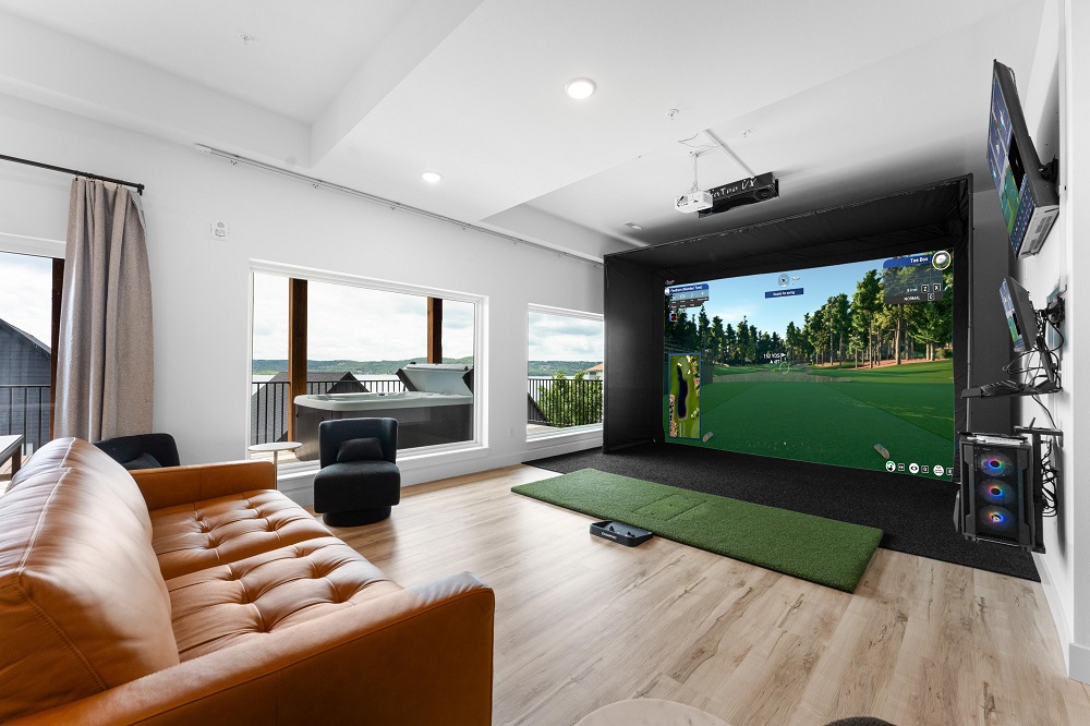 Enjoy 9 uniquely themed golf bedrooms, each with its own bathroom, plus a full golf simulator. 