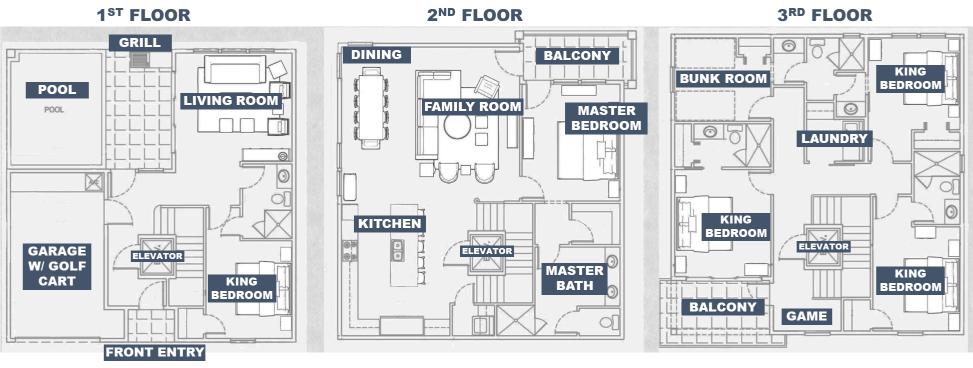 Plan your stay at AT YOUR LEISURE by Great Escapes Homes. Check out the floor plan with over 3000 sqft of luxury living space!