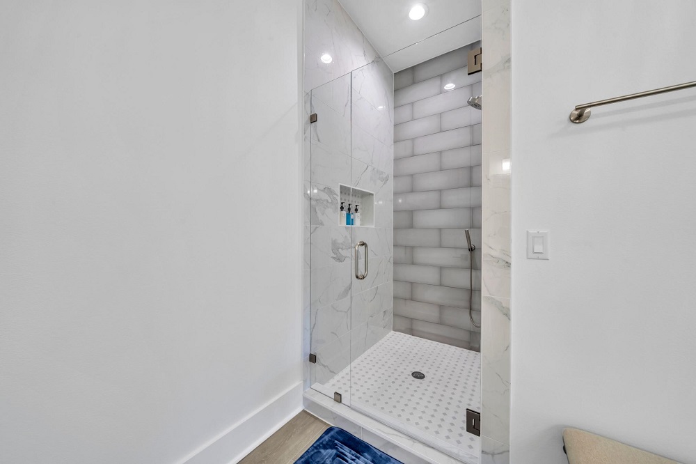 Freshen up in the master bath’s spacious tile shower—stocked with everything you need to relax and refresh.