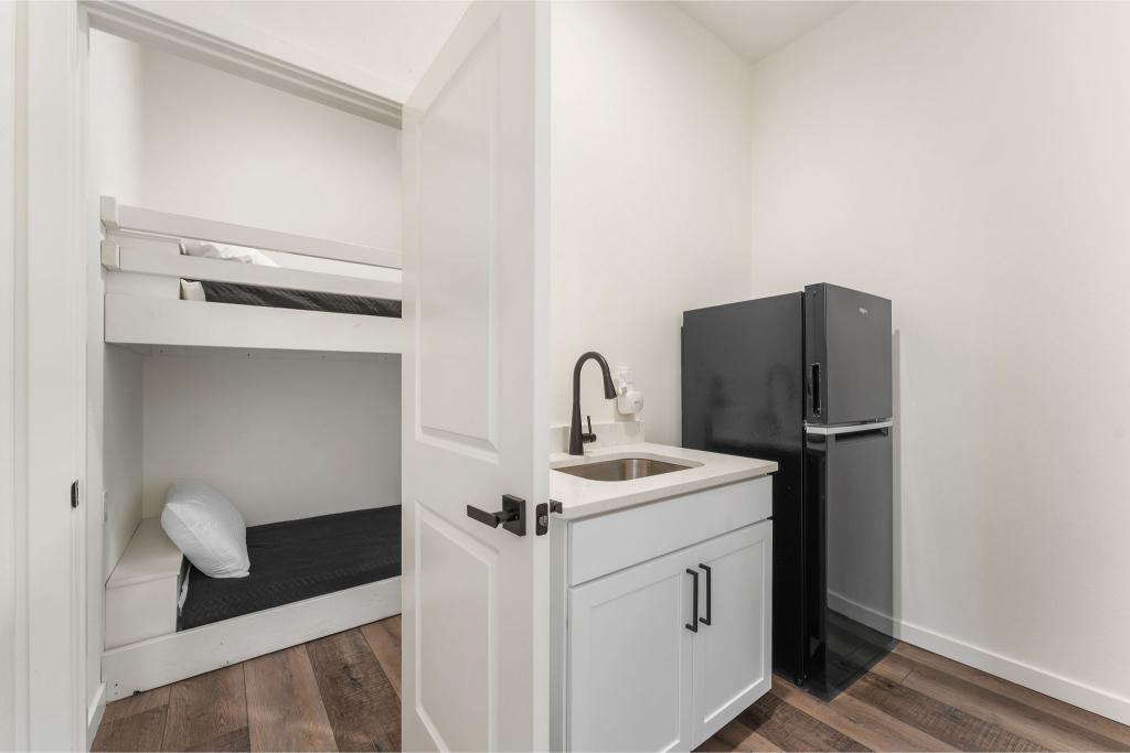 Late-night snacks? No problem. This upstairs kitchenette is stocked and close by.