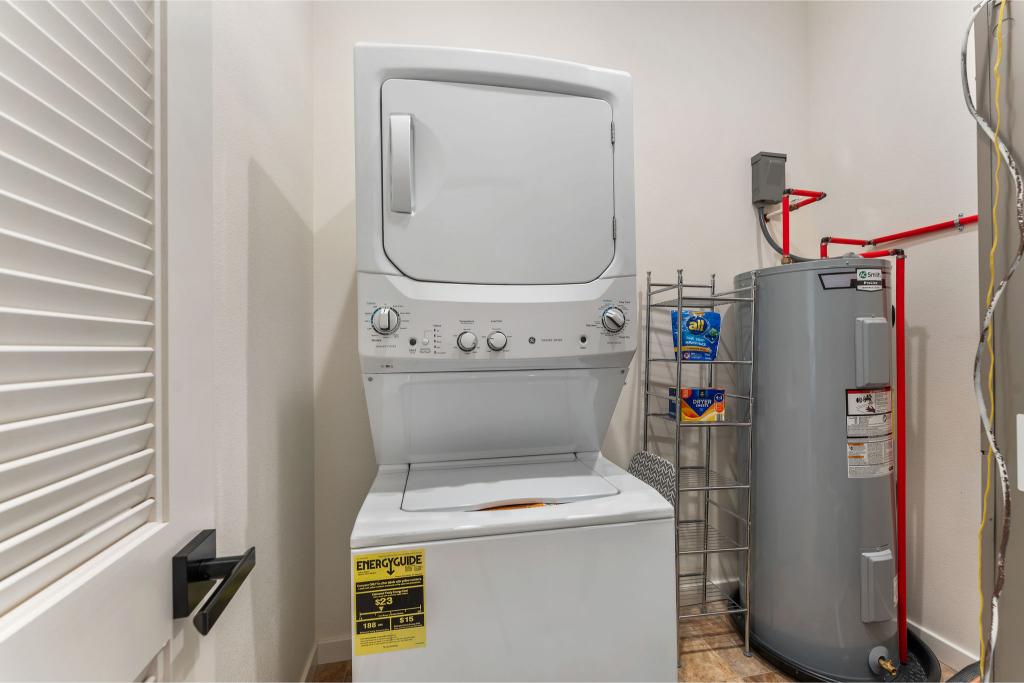 Pack light—laundry day is easy with your own washer and dryer just steps away.