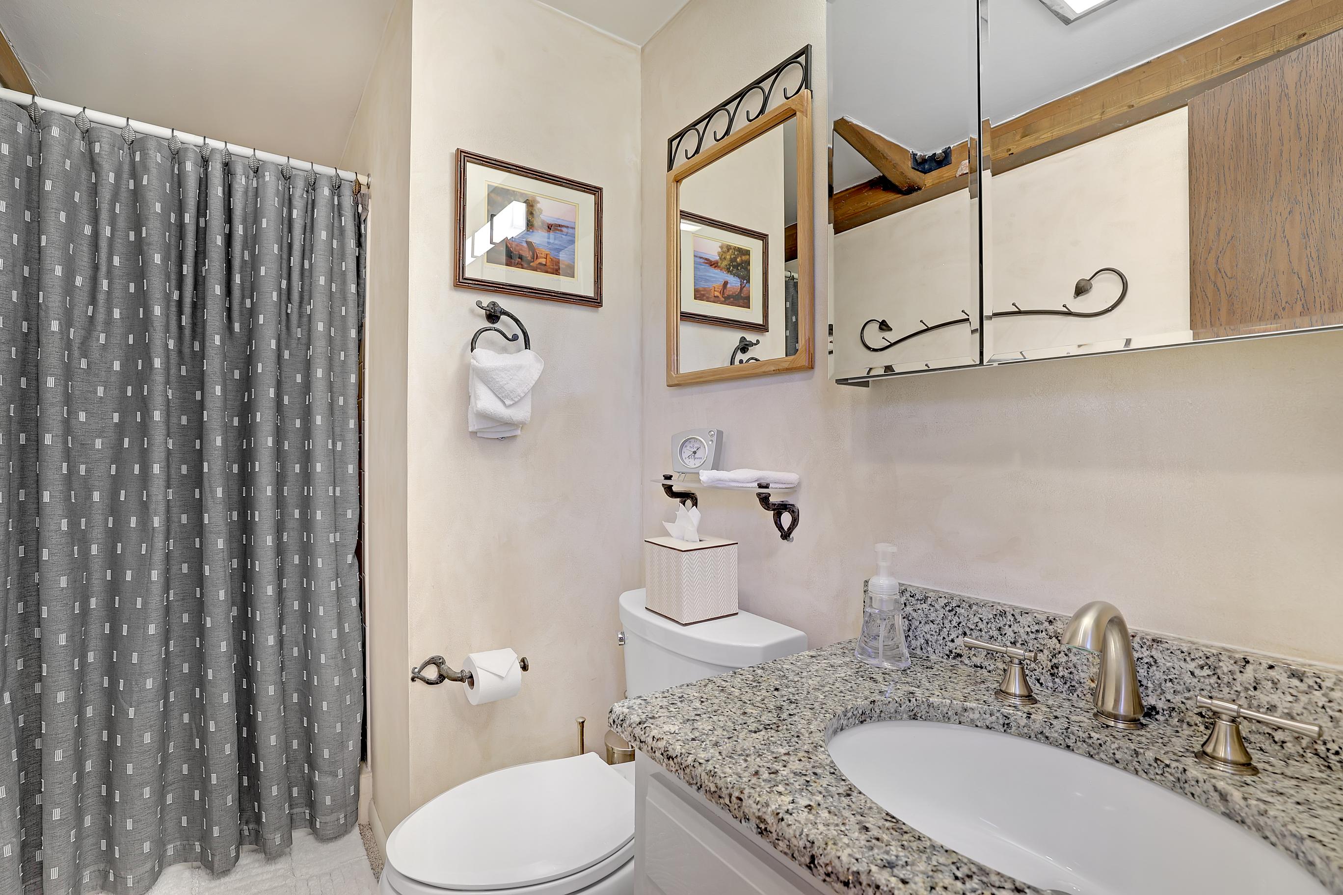 Upstairs king bedroom ensuite bathroom with shower and full vanity