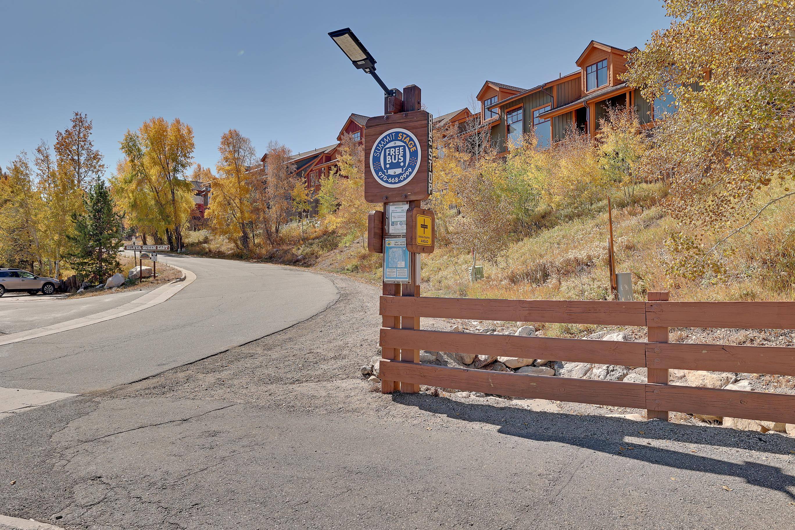 Take advantage of the FREE Summit Stage Bus with routes to Breck, Keystone, A-Basin, Copper Mountain, Dillon, Silverthorne, and Frisco.