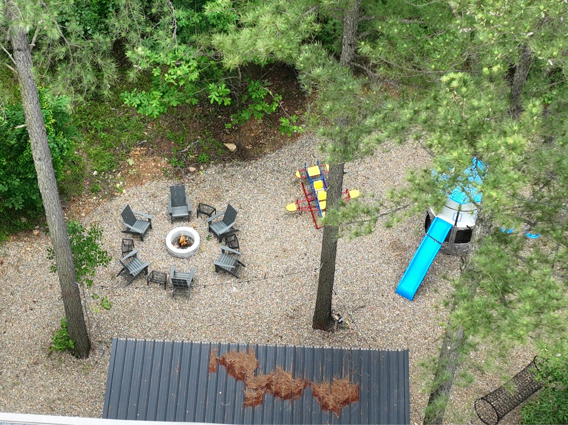 Room to roam! Kids can play to their hearts’ content while grown-ups unwind by the fire pit.