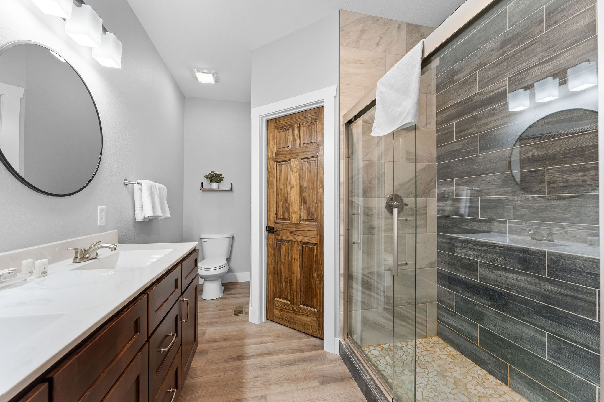 Double the shower heads, double the relaxation in this gorgeous tiled master shower.
