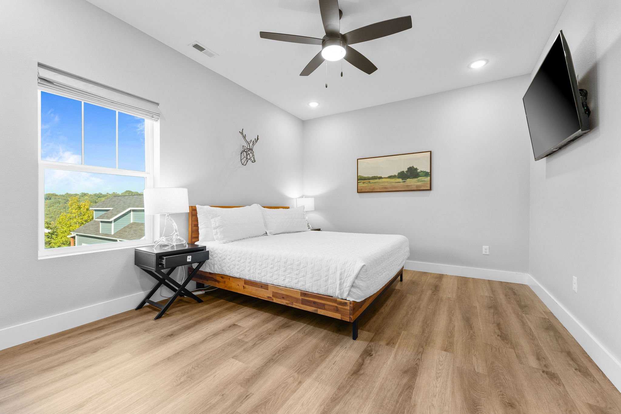 A peaceful upstairs escape with a king bed and private bath!