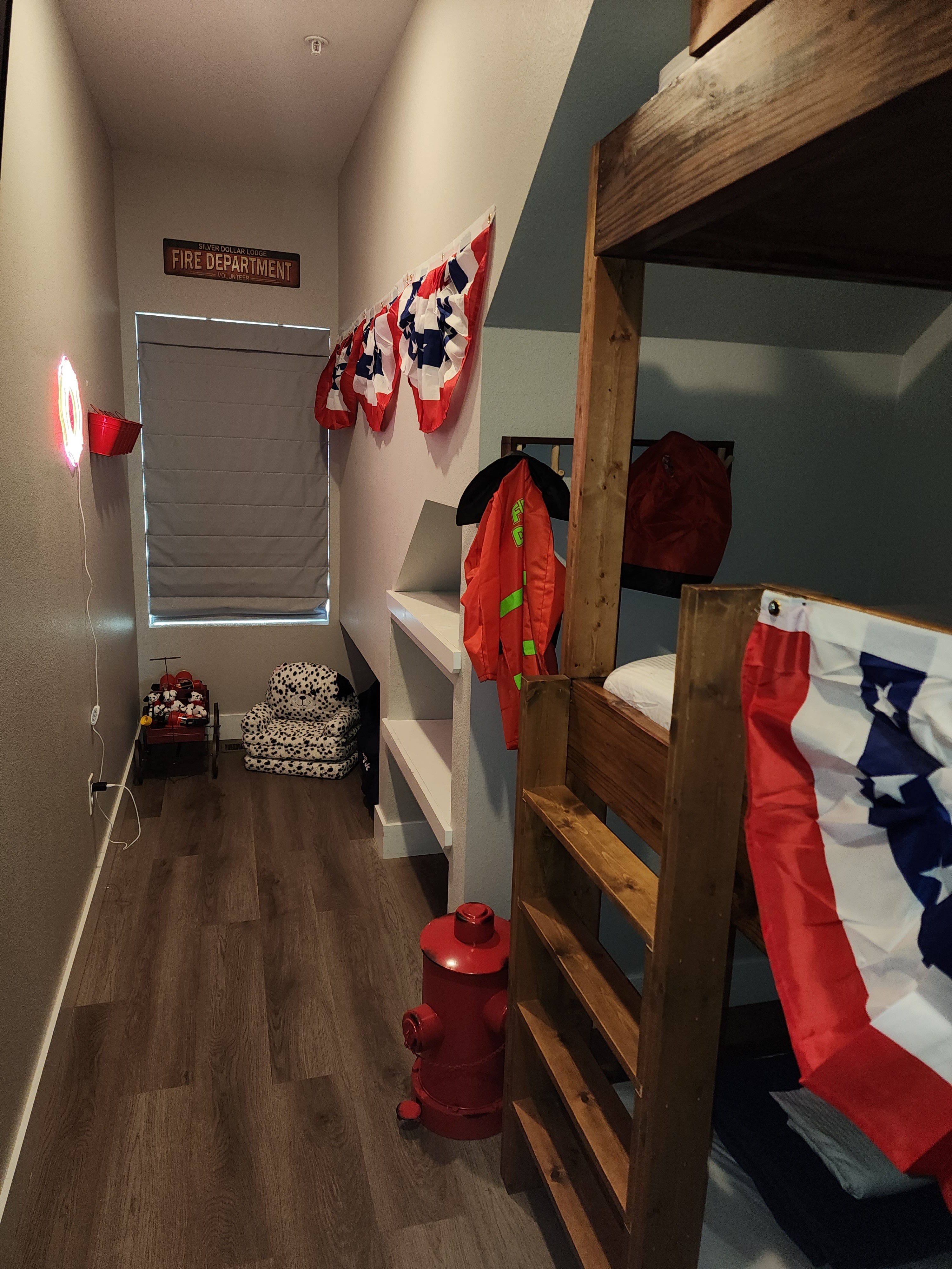 Professional photos coming soon! Fireman's Landing Themed Bunk Room