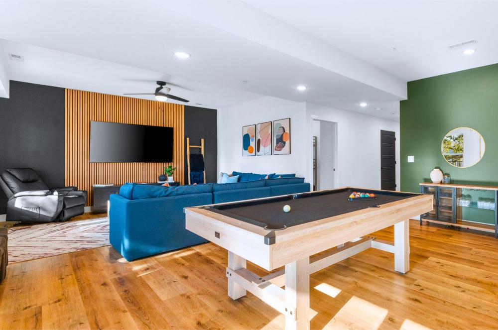 The basement is your go to hangout arcades, a massage chair, and space for the whole group to play and unwind. there’s fun for all in this game-packed basement!