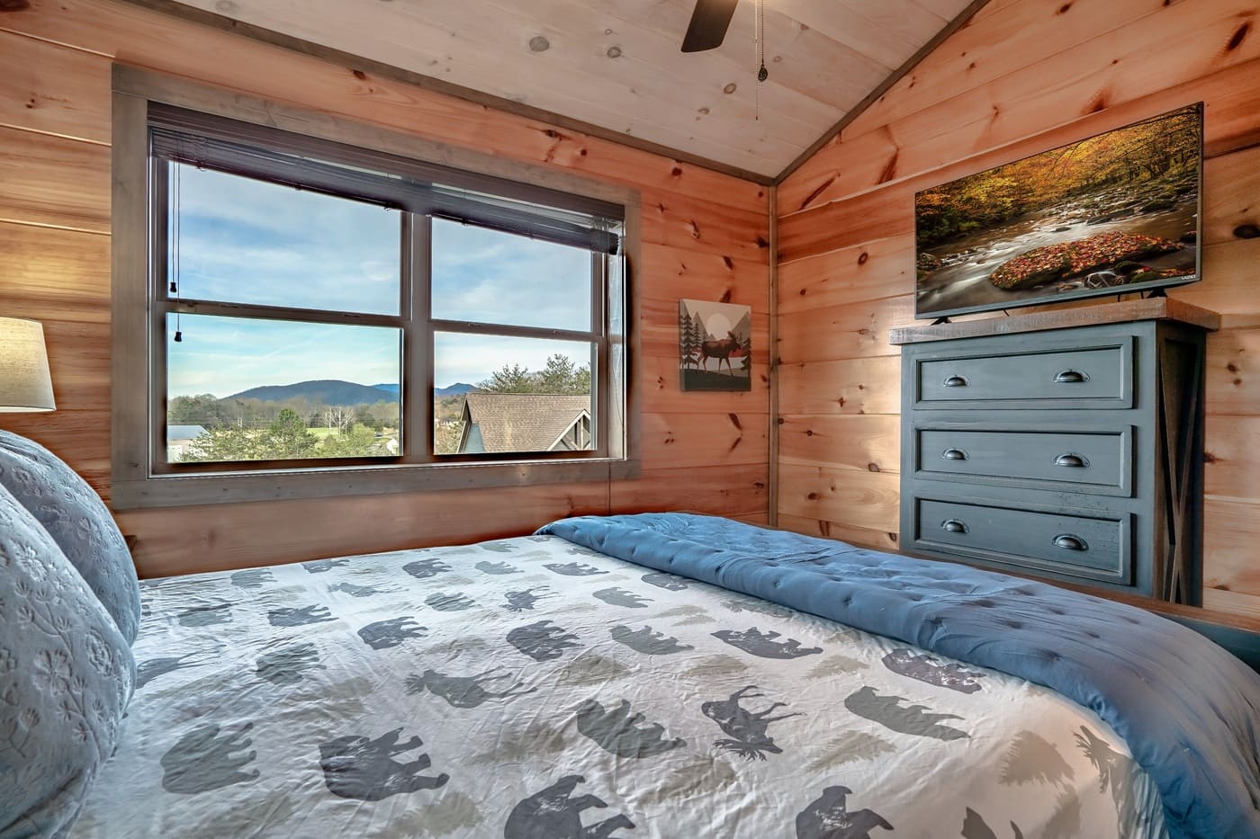 Relax in bed, catch your favorite show, and enjoy the mountainous view just outside your window.