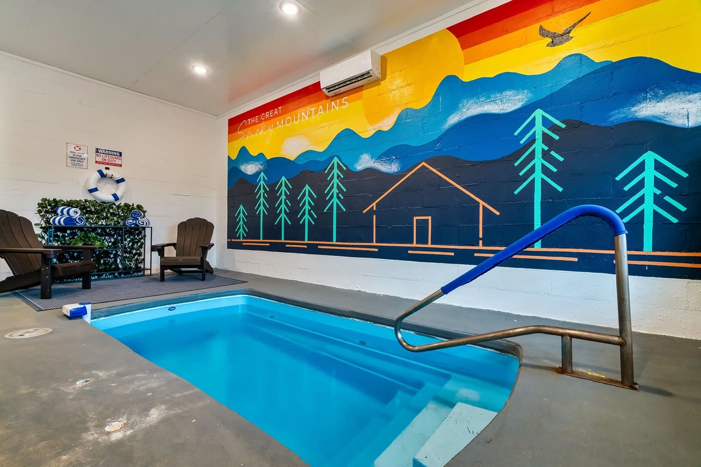 Take a dip in the heated indoor pool with easy entry and a cozy spot nearby to relax between swims.