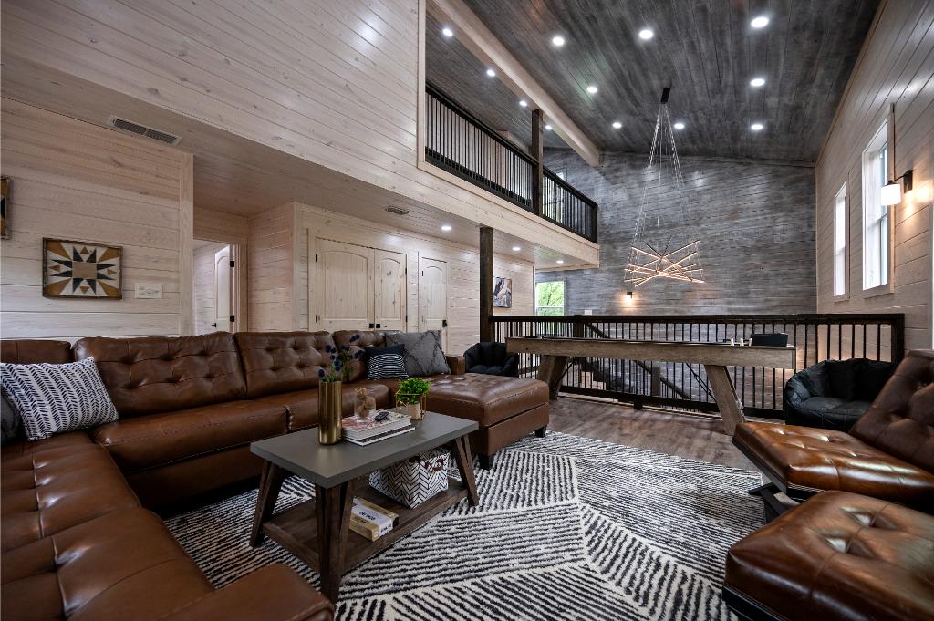 A comfortable upstairs den perfect for board games, movies, and quality time together.