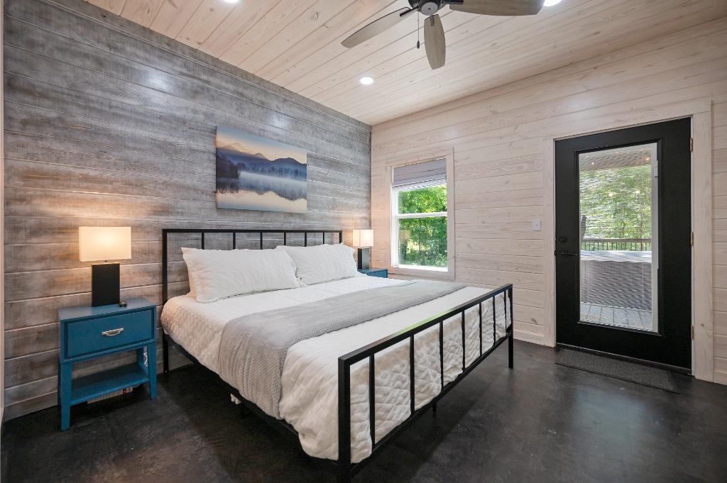 Located just steps from the hot tub, this king suite offers easy access to outdoor relaxation.
