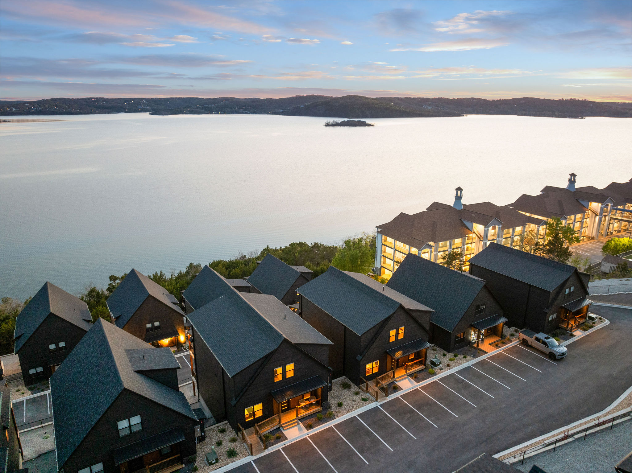 Enjoy amazing, serene sunsets over Table Rock Lake right from the expansive back decks at The Branson GOAT.