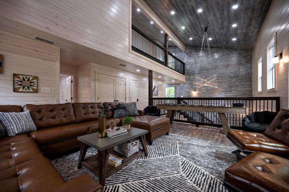 A comfortable upstairs den perfect for board games, movies, and quality time together.