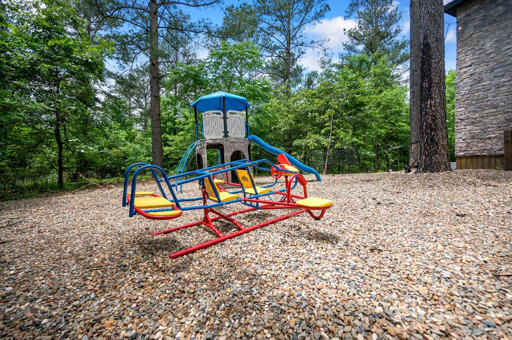 The airplane teeter totter adds a fun and imaginative element to backyard playtime.