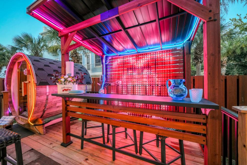 Have some fun out back at the covered gazebo and get your sweat on in the barrel sauna after a nice dip in the pool!
