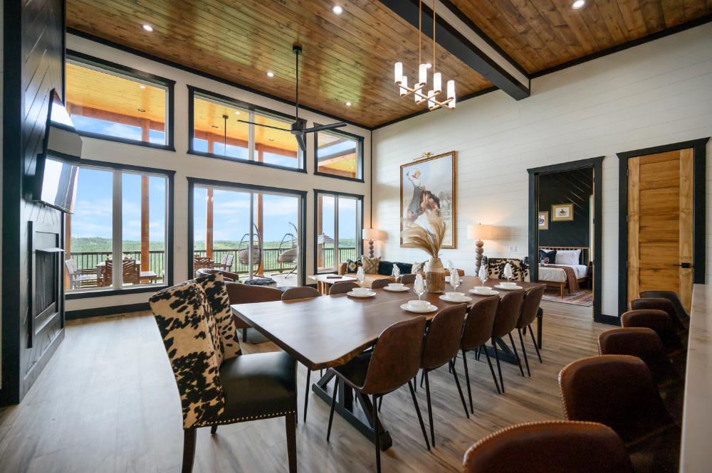 A rustic-chic dining table positioned to make every dinner feel like an occasion, with views that make the setting hard to beat.