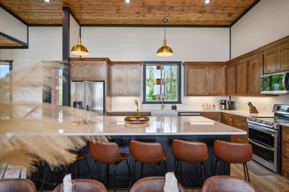 A fully equipped kitchen ready to handle everything from a relaxed morning breakfast to a full group dinner at the end of a long day.