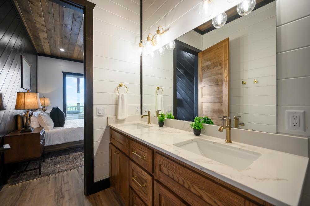 A bathroom with enough space for two to get ready at the same time without getting in each other's way.