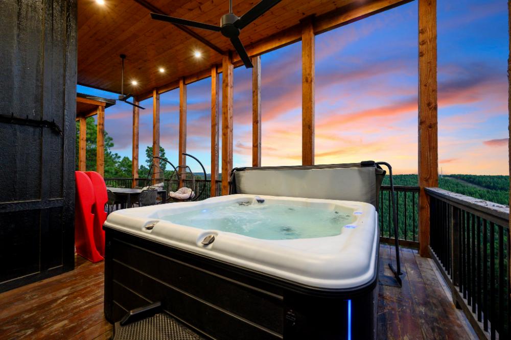 Hot tub, mountains, and a view that changes all day long. Morning, afternoon, or night, this spot always delivers.