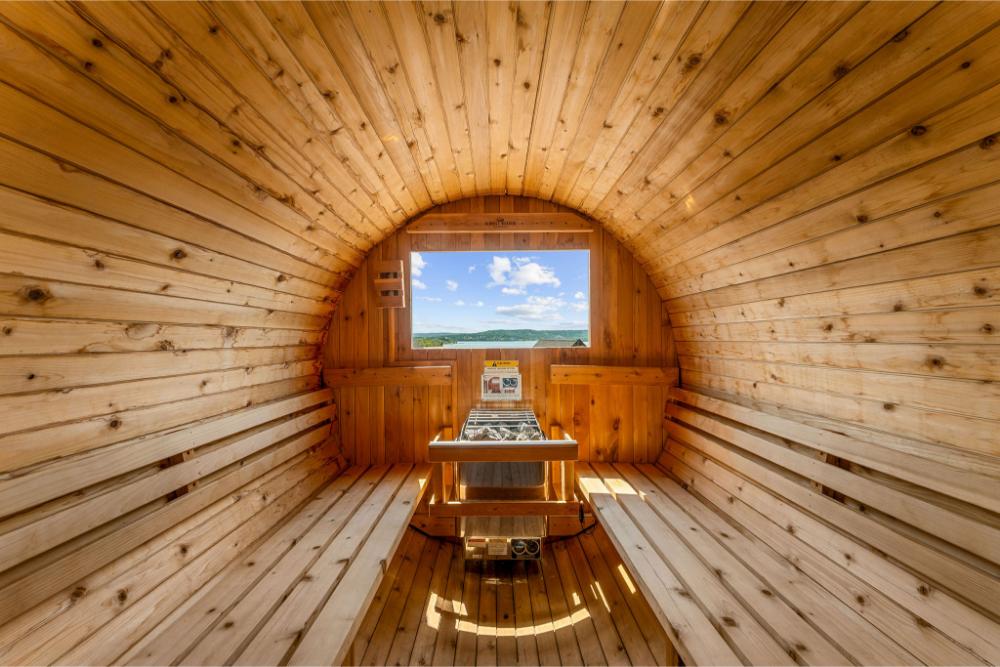 Relax in the barrel sauna while enjoying panoramic views of Table Rock Lake.