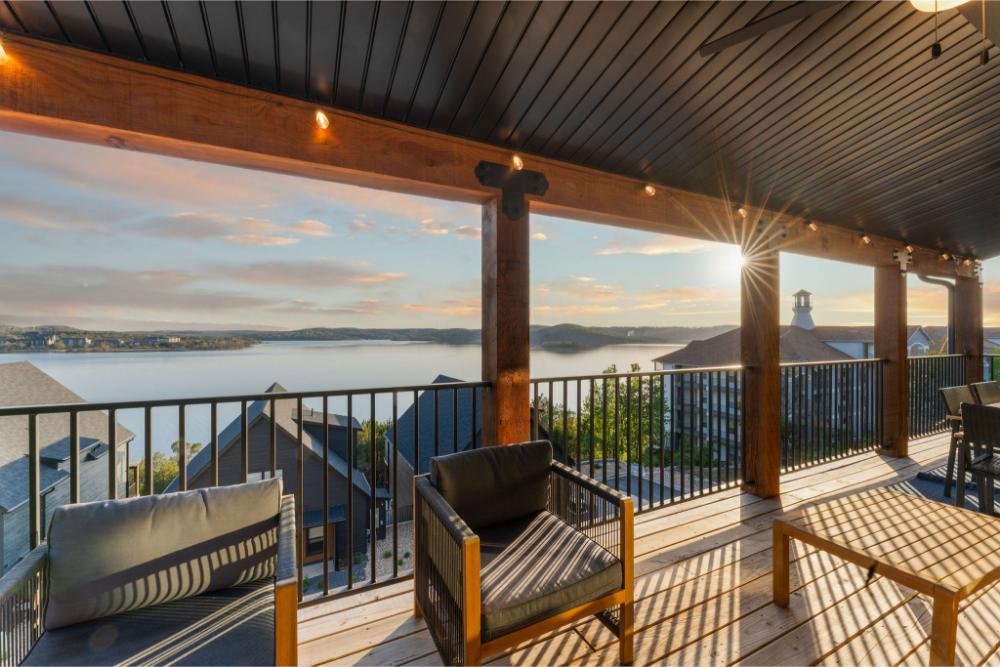 Relax on the comfortable deck while enjoying lake views, cozy seating, and refreshing Ozark breezes.