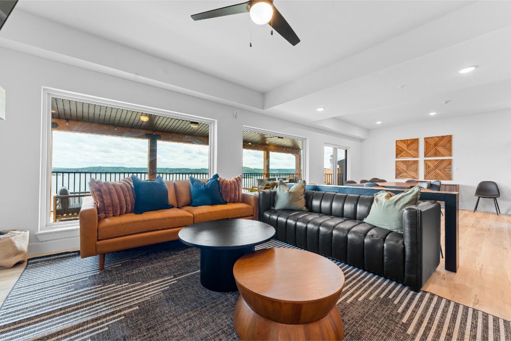 Oversized sectional seating provides the perfect place to watch sports, movies, or unwind with friends and family.