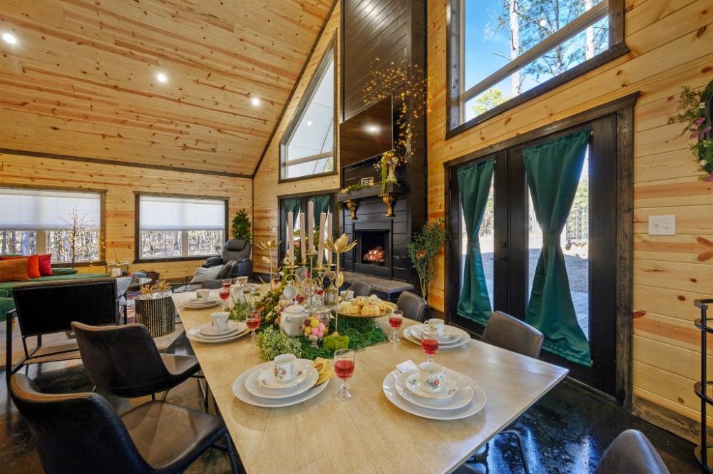 A spacious table perfect for meals, games, and time spent together.