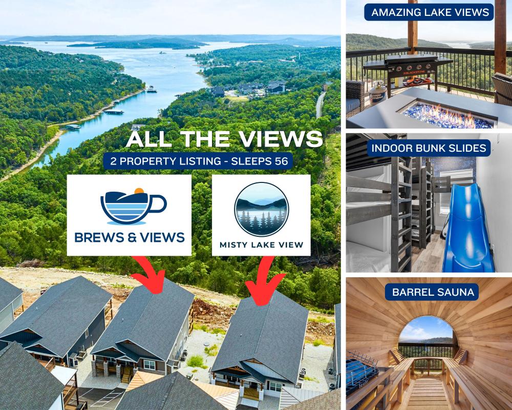 ALL THE VIEWS is your dream setup—two next-door homes with unbeatable lake views and room for the whole crew.