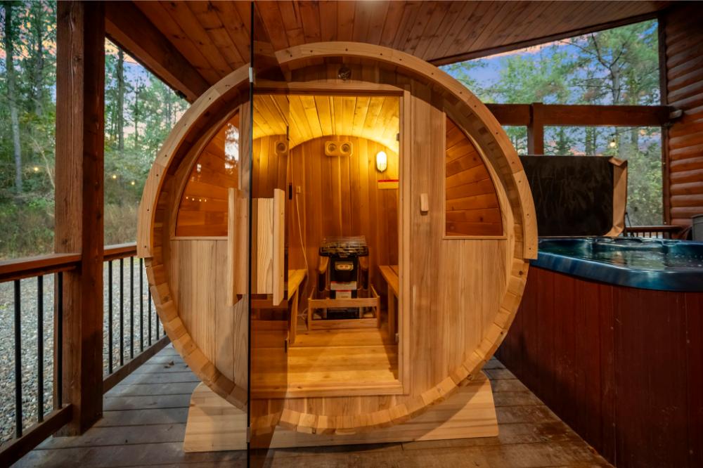 Step into your private barrel sauna and enjoy a warm, rejuvenating experience after a day of adventure.